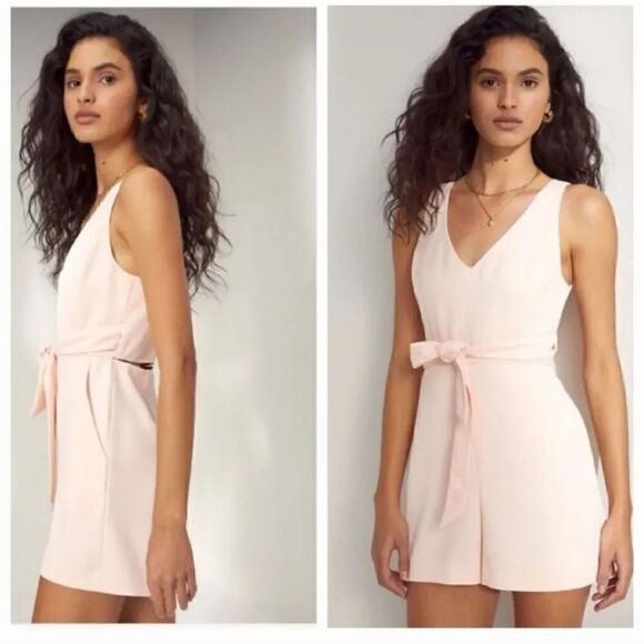 Aritzia Wilfred Ecoulment Tie Waist Open Back Romper in Pink/Peach Size 6 - Picture 2 of 12